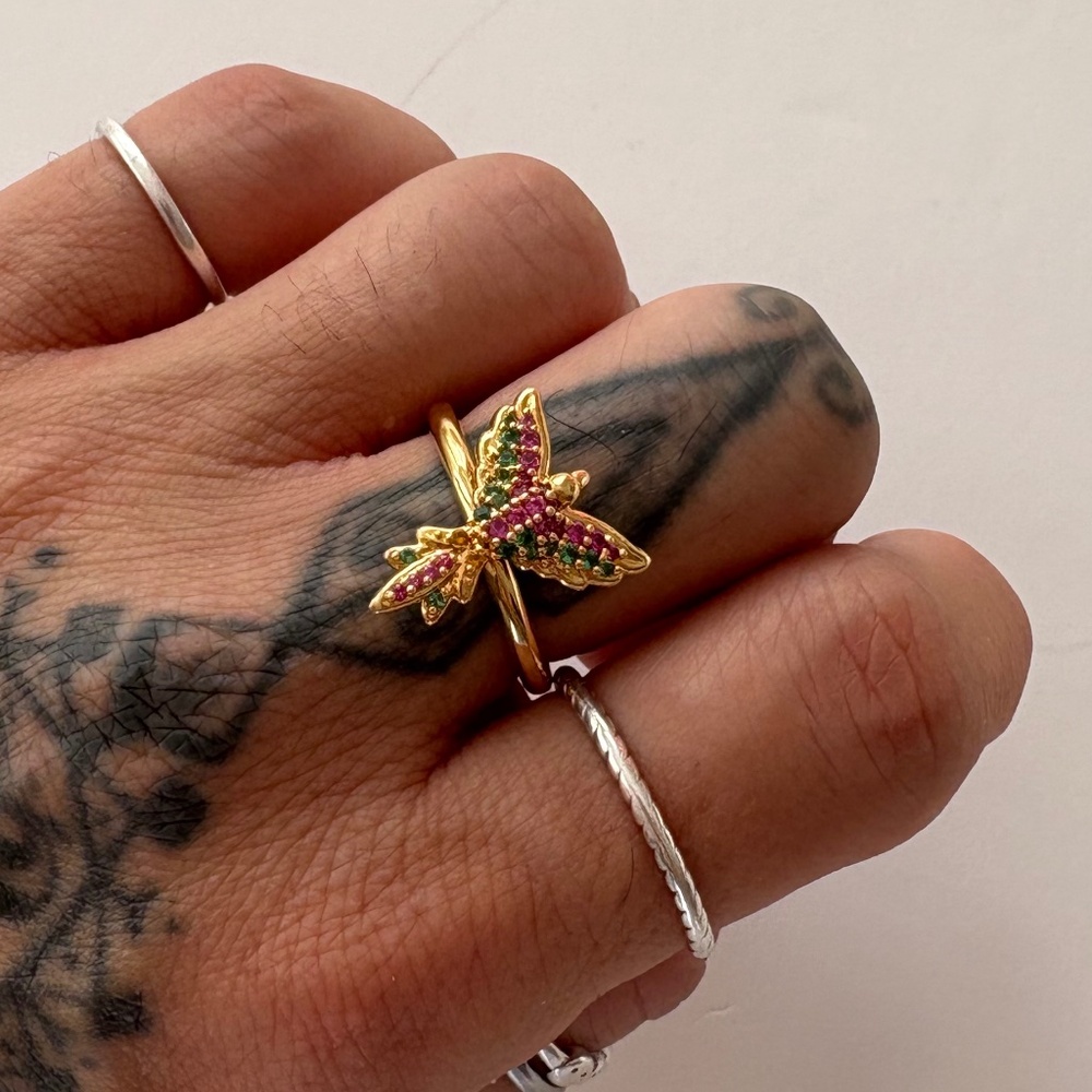 Noir NYC butterfly CZ gold plated ring